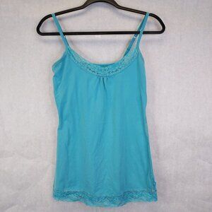 Y2K Lace Trim Babydoll Camisole Tank Top L Stretch Teal Fairy Dainty Preppy Boho